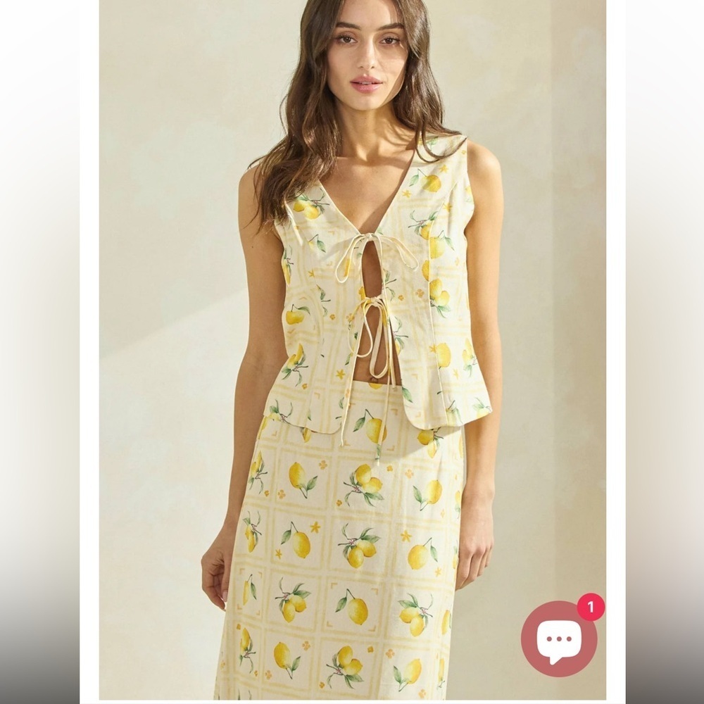 Able Los Angeles Lemon Print Top And MIDI Skirt Set